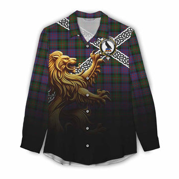 MacDonell (McDonell) Crest Tartan Women's Casual Shirt with Golden Lion Emblem Celtic Style Female - Tartan Vibes Clothing