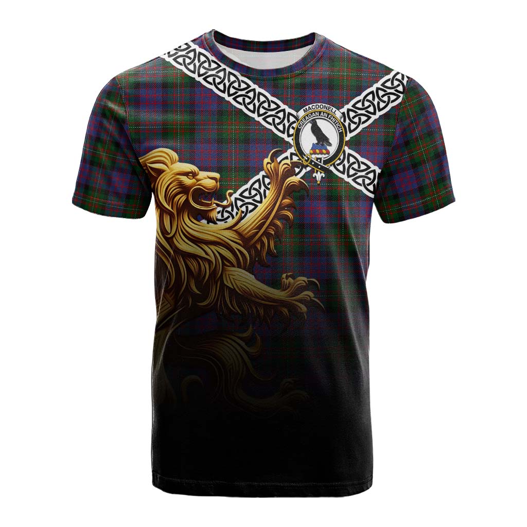 Tartan Vibes Clothing MacDonell (McDonell) Crest Tartan Cotton T-shirt with Golden Lion Emblem Celtic Style