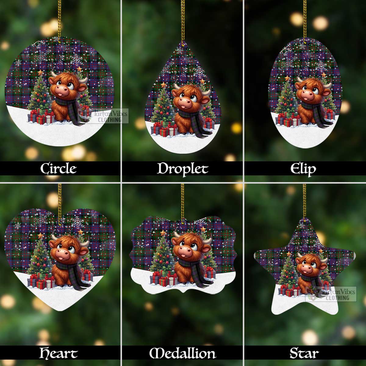 MacDonell (McDonell) Tartan Christmas Aluminium Ornament with Adorable Highland Coo Aluminium - Tartan Vibes Clothing