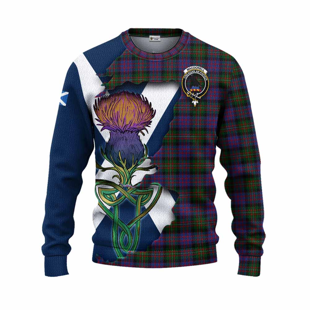 Tartan Vibes Clothing MacDonell (McDonell) Tartan Family Crest Knitted Sweater Scottish Thistle Celtic Inspired