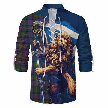 MacDonell (McDonell) Tartan Family Crest Ghillie Kilt Shirt with Scottish Majestic Lion Men - Tartan Vibes Clothing