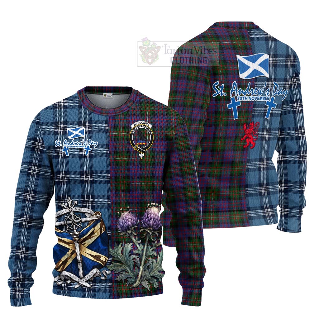MacDonell (McDonell) Tartan Knitted Sweater Happy St. Andrew's Day Half Tartan Style Unisex - Tartan Vibes Clothing