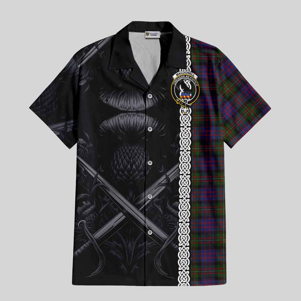MacDonell (McDonell) Tartan Hawaiian Shirt with Family Crest Cross Sword Thistle Celtic Vibes Kid - Tartan Vibes Clothing