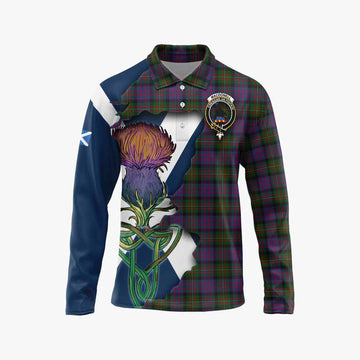 Tartan Vibes Clothing MacDonell (McDonell) Tartan Family Crest Long Sleeve Polo Shirt Scottish Thistle Celtic Inspired