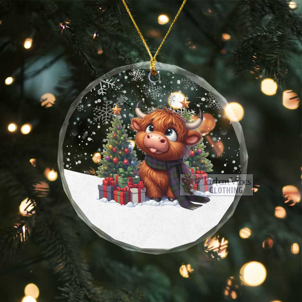 MacDonell (McDonell) Clan Christmas Glass Ornament with Adorable Highland Coo Transparent Glass Circle - Tartan Vibes Clothing