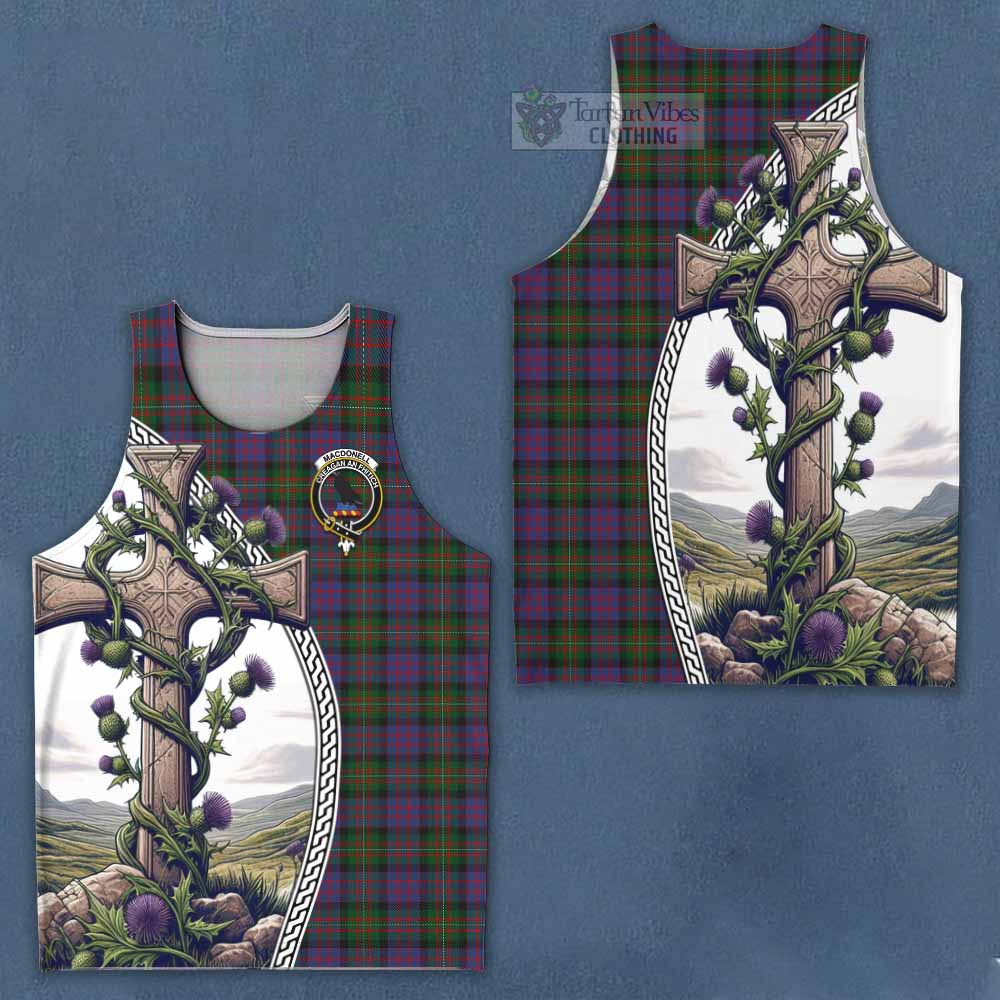 MacDonell (McDonell) Tartan Men's Tank Top with Family Crest and St. Andrew's Cross Accented by Thistle Vines Men - Tartan Vibes Clothing