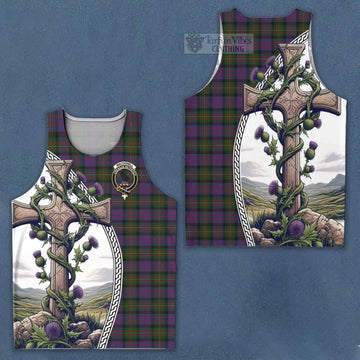 MacDonell (McDonell) Tartan Men's Tank Top with Family Crest and St. Andrew's Cross Accented by Thistle Vines Men - Tartan Vibes Clothing