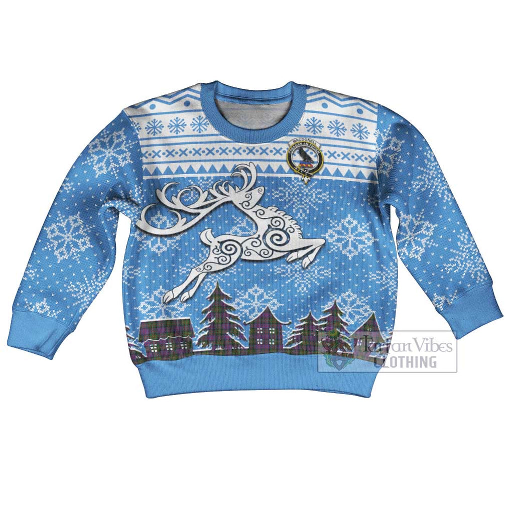 MacDonell (McDonell) Clan Christmas Kid Ugly Sweater with Tartan and Celtic Reindeer Style Kid - Tartan Vibes Clothing