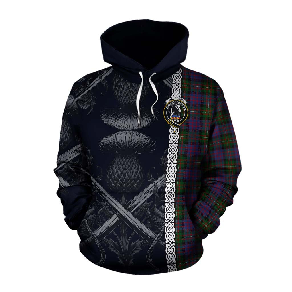 MacDonell (McDonell) Tartan Cotton Hoodie with Family Crest Cross Sword Thistle Celtic Vibes Pullover Hoodie XS - Tartan Vibes Clothing