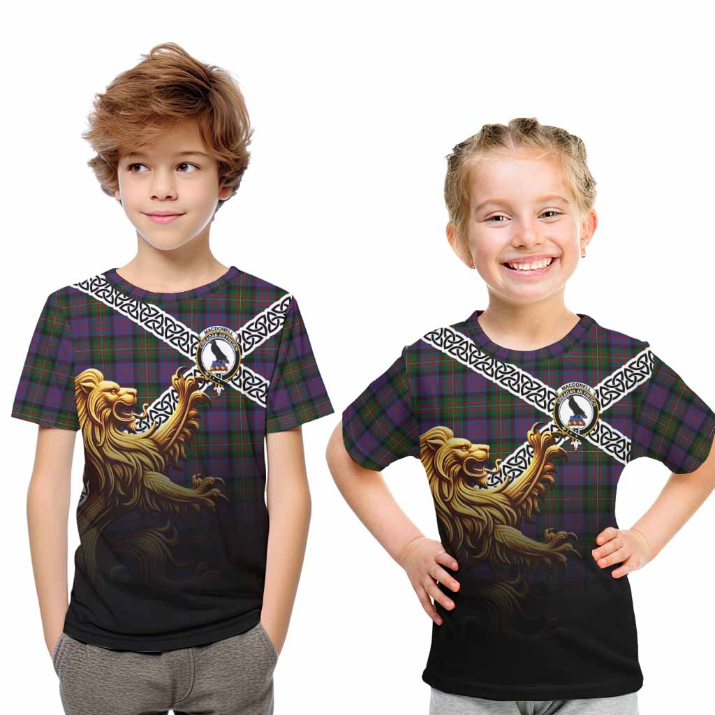 MacDonell (McDonell) Crest Tartan Kid T-Shirt with Golden Lion Emblem Celtic Style Youth XL Size14 - Tartan Vibes Clothing