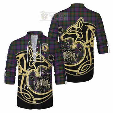 MacDonell (McDonell) Tartan Ghillie Kilt Shirt with Family Crest Celtic Wolf Style Men - Tartan Vibes Clothing