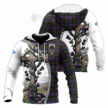 MacDonell (McDonell) Tartan Knitted Hoodie with Family Crest and St. Andrew's Cross Accented by Thistle Vines Unisex Knitted Pullover Hoodie - Tartan Vibes Clothing