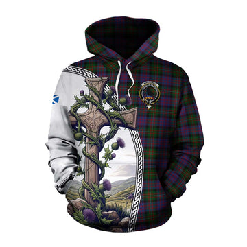 MacDonell (McDonell) Tartan Cotton Hoodie with Family Crest and St. Andrew's Cross Accented by Thistle Vines Pullover Hoodie XS - Tartan Vibes Clothing