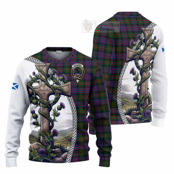 MacDonell (McDonell) Tartan Knitted Sweater with Family Crest and St. Andrew's Cross Accented by Thistle Vines Unisex - Tartan Vibes Clothing