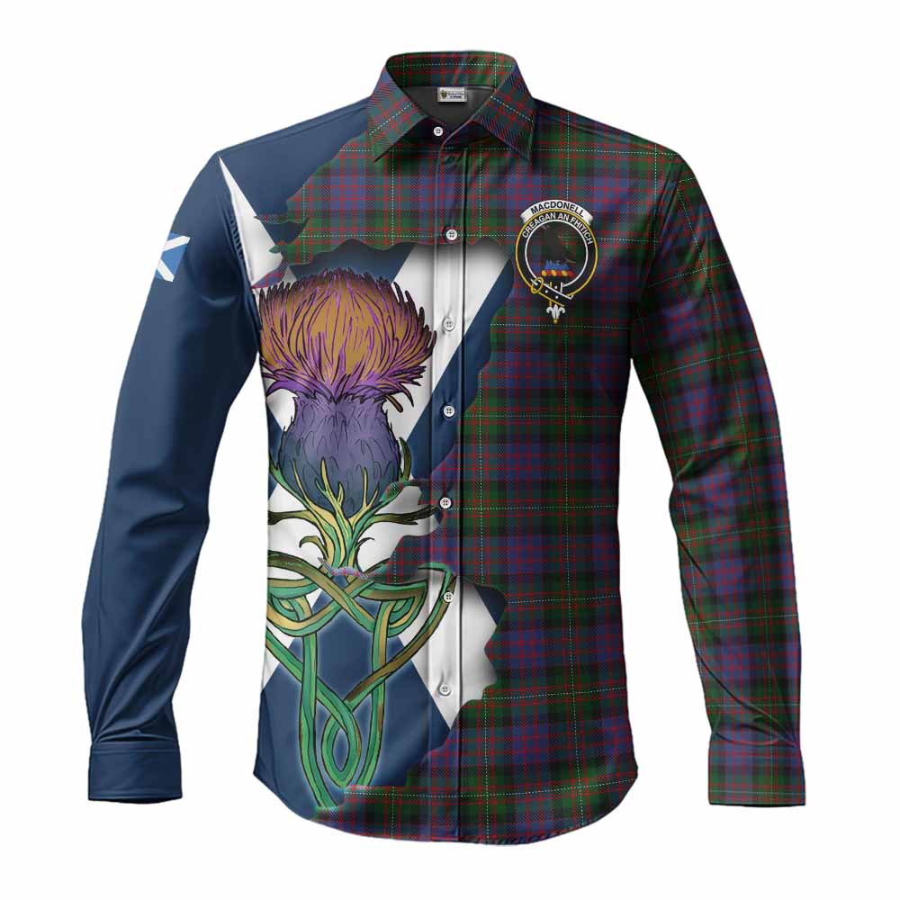 MacDonell (McDonell) Tartan Family Crest Long Sleeve Button Shirt Scottish Thistle Celtic Inspired Men's Shirt S - Tartan Vibes Clothing