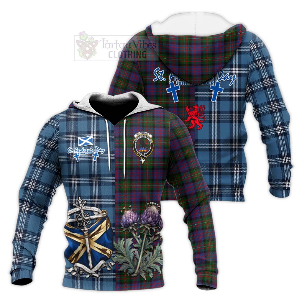 MacDonell (McDonell) Tartan Knitted Hoodie Happy St. Andrew's Day Half Tartan Style Unisex Knitted Pullover Hoodie - Tartan Vibes Clothing