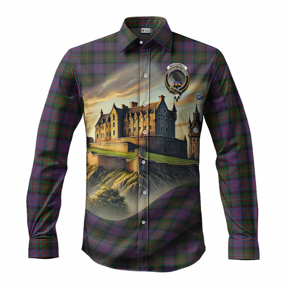 Tartan Vibes Clothing MacDonell (McDonell) Tartan Family Crest Long Sleeve Button Shirt with Scottish Ancient Castle Style