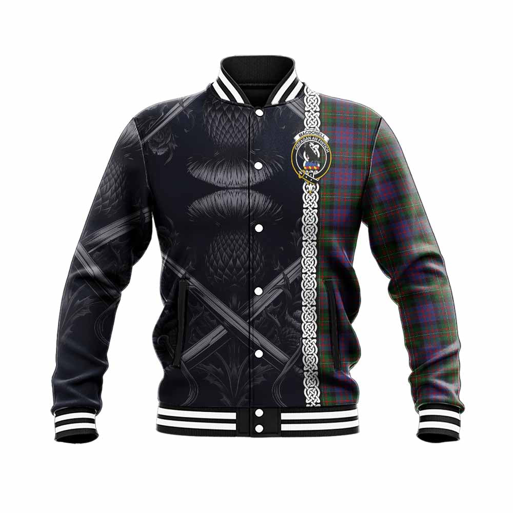 MacDonell (McDonell) Tartan Baseball Jacket with Family Crest Cross Sword Thistle Celtic Vibes Unisex - Tartan Vibes Clothing