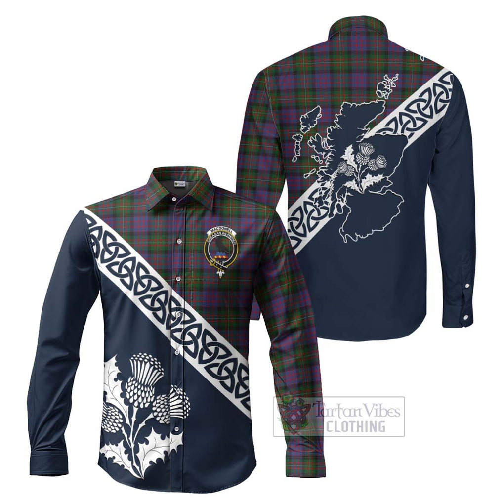 MacDonell (McDonell) Tartan Long Sleeve Button Shirt Featuring Thistle and Scotland Map Men's Shirt S - Tartan Vibes Clothing