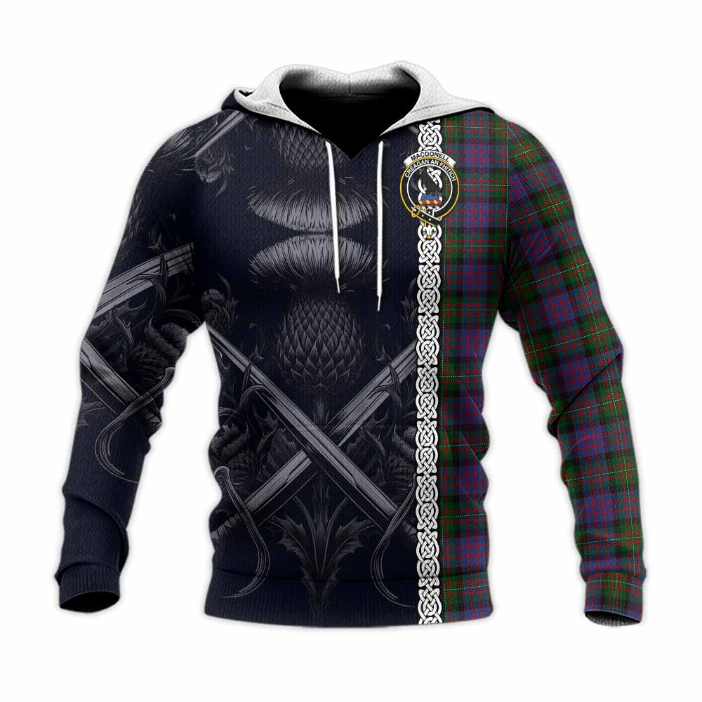 MacDonell (McDonell) Tartan Knitted Hoodie with Family Crest Cross Sword Thistle Celtic Vibes Unisex Knitted Pullover Hoodie - Tartan Vibes Clothing