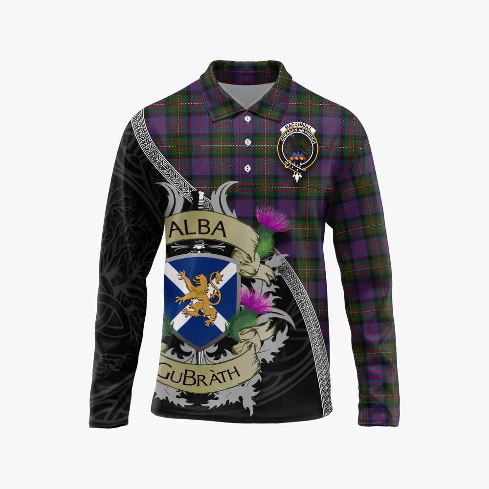 MacDonell (McDonell) Tartan Family Crest Long Sleeve Polo Shirt Lion Rampant Royal Thistle Shield Celtic Inspired Unisex - Tartan Vibes Clothing