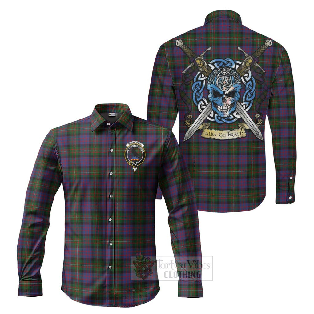 MacDonell (McDonell) Tartan Long Sleeve Button Shirt with Family Crest Celtic Skull Style Men's Shirt S - Tartan Vibes Clothing