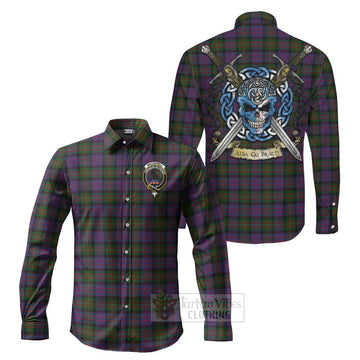 MacDonell (McDonell) Tartan Long Sleeve Button Shirt with Family Crest Celtic Skull Style Men's Shirt S - Tartan Vibes Clothing