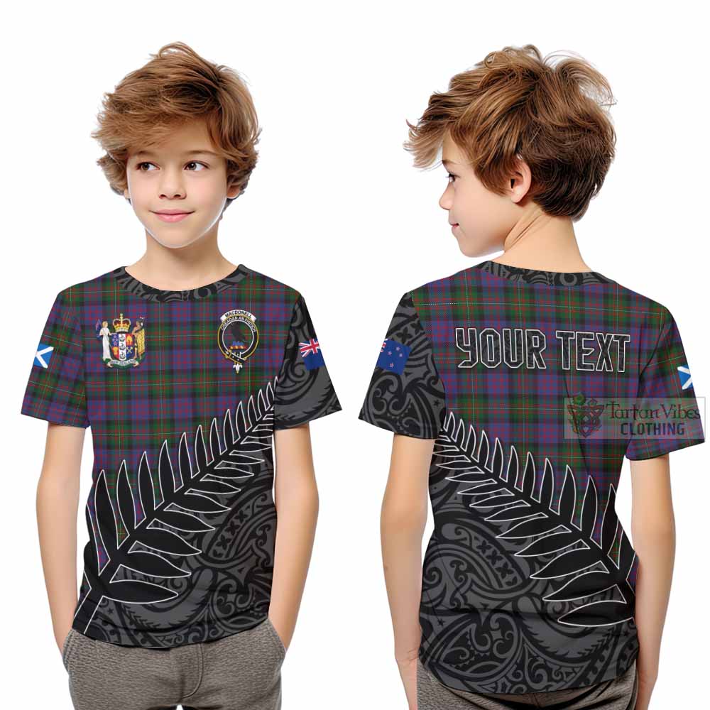 MacDonell (McDonell) Crest Tartan Kid T-Shirt with New Zealand Silver Fern Half Style Youth XL Size14 - Tartan Vibes Clothing