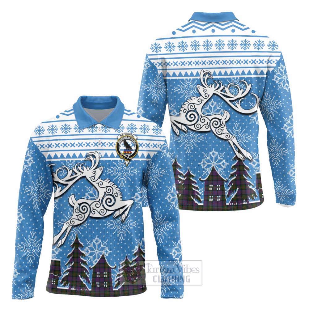 MacDonell (McDonell) Clan Christmas Long Sleeve Polo Shirt Celtic Reindeer Style Unisex - Tartan Vibes Clothing