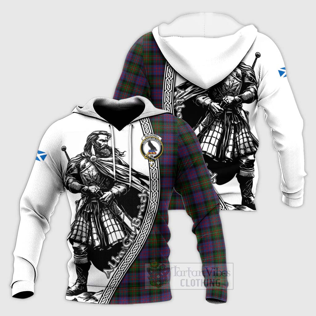 MacDonell (McDonell) Tartan Clan Crest Knitted Hoodie with Highlander Warrior Celtic Style Unisex Knitted Pullover Hoodie - Tartan Vibes Clothing