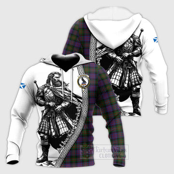 MacDonell (McDonell) Tartan Clan Crest Knitted Hoodie with Highlander Warrior Celtic Style Unisex Knitted Pullover Hoodie - Tartan Vibes Clothing