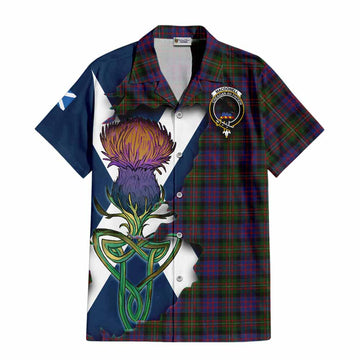 Tartan Vibes Clothing MacDonell (McDonell) Tartan Family Crest Short Sleeve Button Shirt Scottish Thistle Celtic Inspired