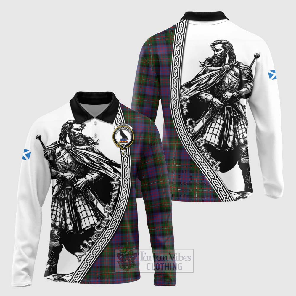 MacDonell (McDonell) Tartan Clan Crest Long Sleeve Polo Shirt with Highlander Warrior Celtic Style Unisex - Tartan Vibes Clothing
