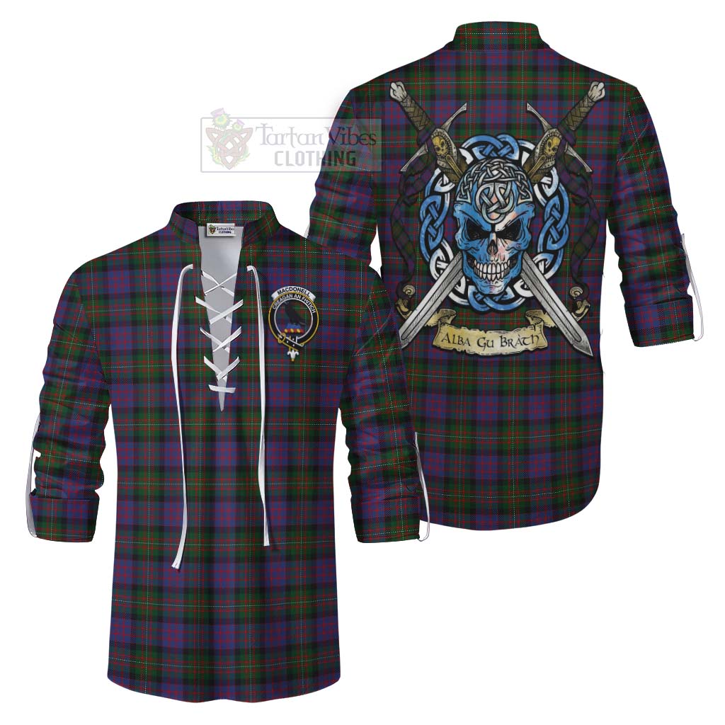 MacDonell (McDonell) Tartan Ghillie Kilt Shirt with Family Crest Celtic Skull Style Men - Tartan Vibes Clothing