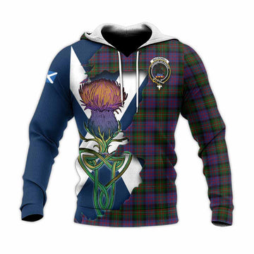 Tartan Vibes Clothing MacDonell (McDonell) Tartan Family Crest Knitted Hoodie Scottish Thistle Celtic Inspired