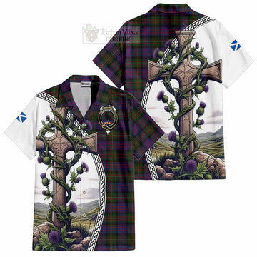 MacDonell (McDonell) Tartan Hawaiian Shirt with Family Crest and St. Andrew's Cross Accented by Thistle Vines Kid - Tartan Vibes Clothing