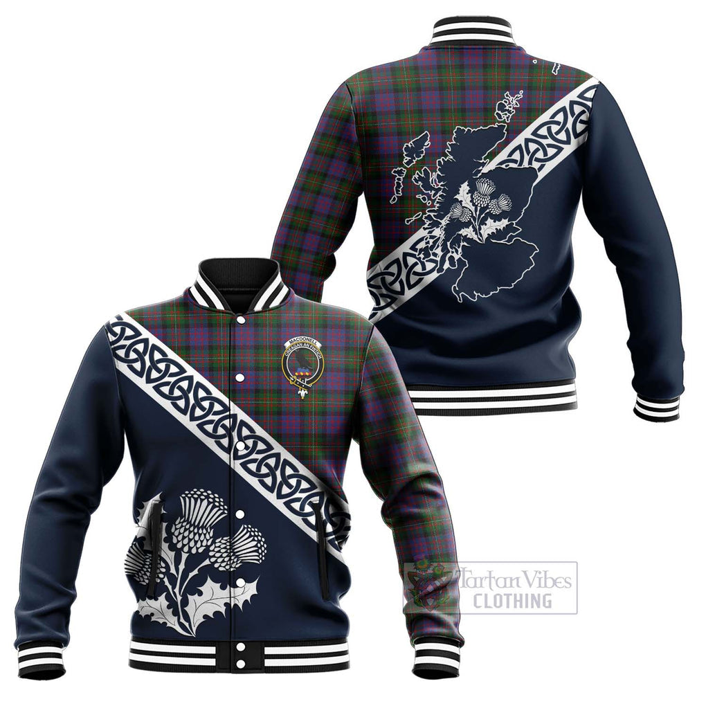 MacDonell (McDonell) Tartan Baseball Jacket Featuring Thistle and Scotland Map Unisex - Tartan Vibes Clothing