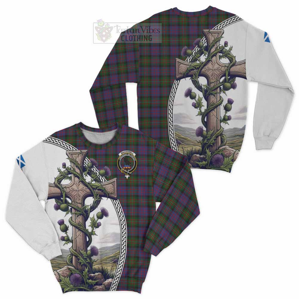 MacDonell (McDonell) Tartan Sweatshirt with Family Crest and St. Andrew's Cross Accented by Thistle Vines Unisex - Tartan Vibes Clothing