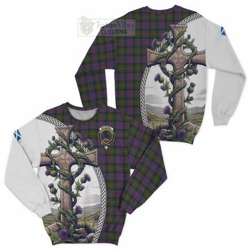 MacDonell (McDonell) Tartan Sweatshirt with Family Crest and St. Andrew's Cross Accented by Thistle Vines Unisex - Tartan Vibes Clothing