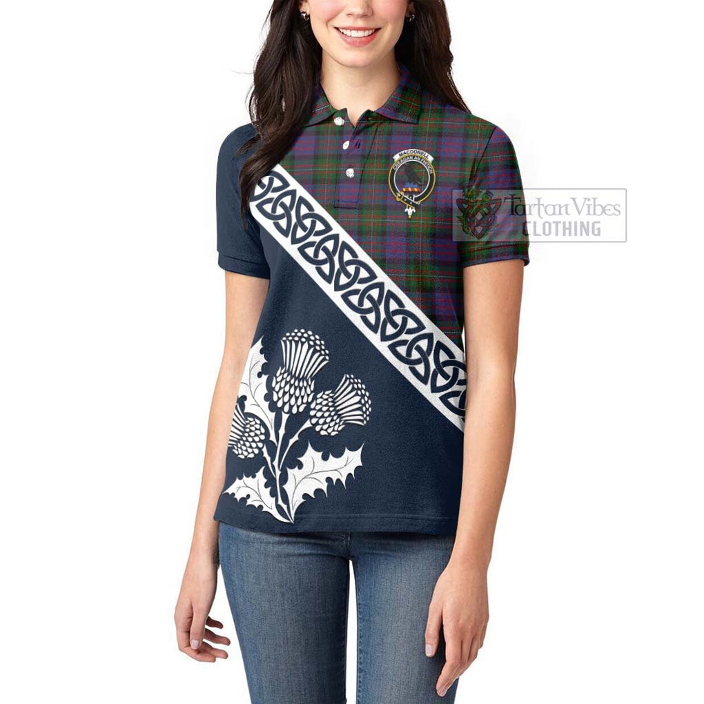 MacDonell (McDonell) Tartan Women's Polo Shirt Featuring Thistle and Scotland Map - Tartanvibesclothing Store
