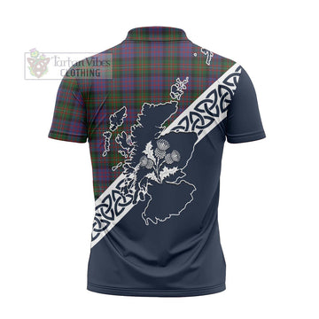 MacDonell (McDonell) Tartan Zipper Polo Shirt Featuring Thistle and Scotland Map - Tartanvibesclothing Store