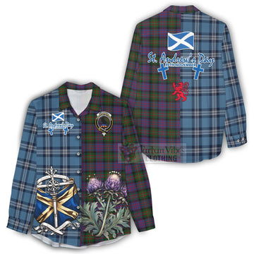 MacDonell (McDonell) Tartan Women's Casual Shirt Happy St. Andrew's Day Half Tartan Style - Tartan Vibes Clothing
