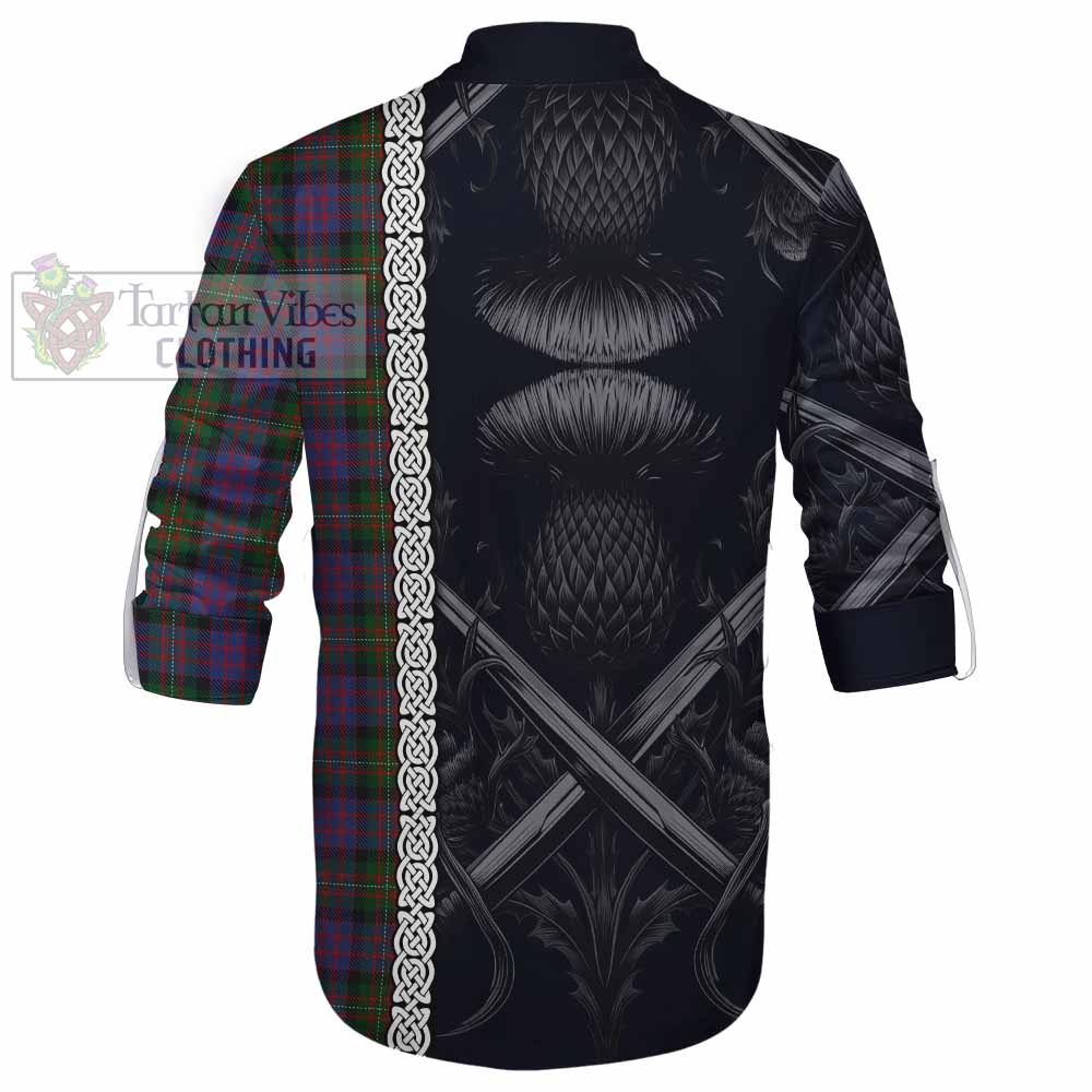 MacDonell (McDonell) Tartan Ghillie Kilt Shirt with Family Crest Cross Sword Thistle Celtic Vibes - Tartan Vibes Clothing