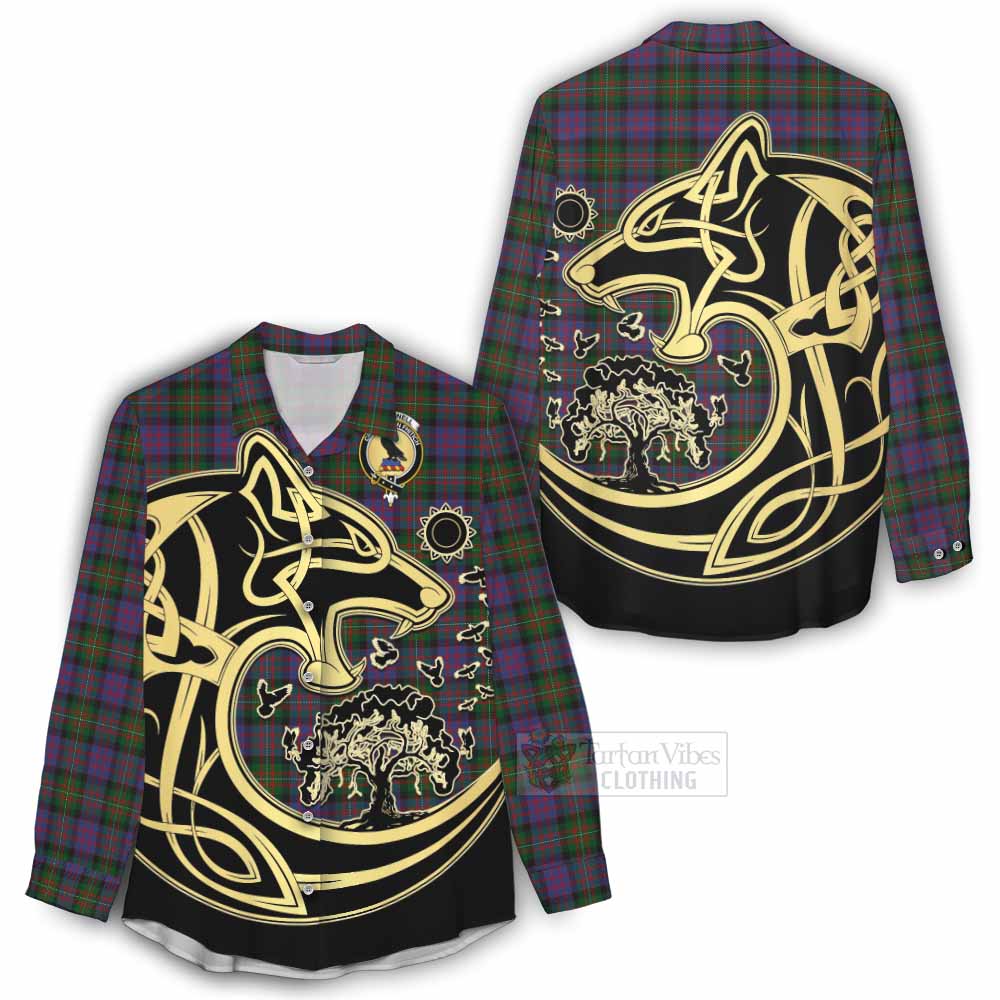 MacDonell (McDonell) Tartan Women's Casual Shirt with Family Crest Celtic Wolf Style - Tartan Vibes Clothing