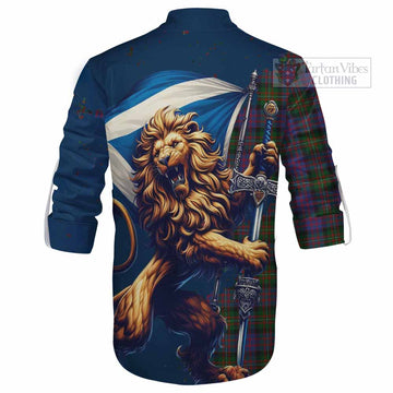 MacDonell (McDonell) Tartan Family Crest Ghillie Kilt Shirt with Scottish Majestic Lion - Tartan Vibes Clothing