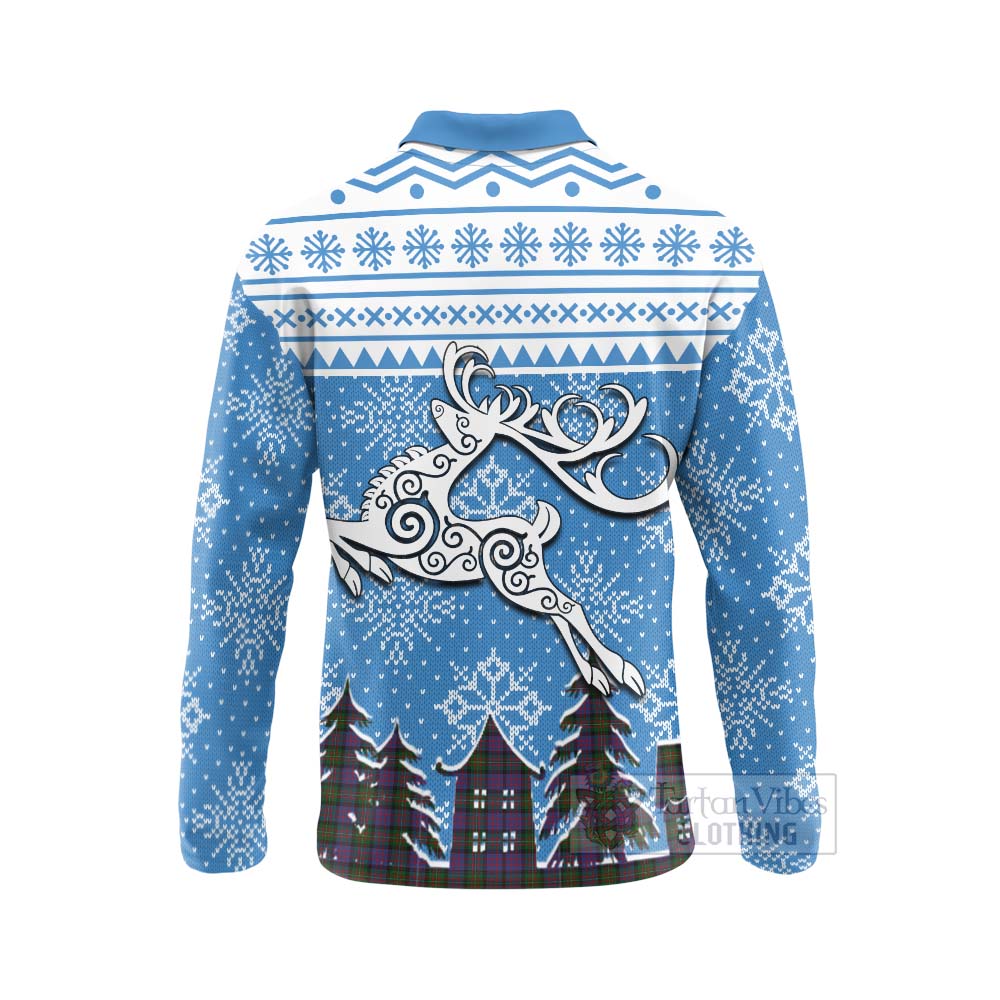 MacDonell (McDonell) Clan Christmas Long Sleeve Polo Shirt Celtic Reindeer Style - Tartan Vibes Clothing