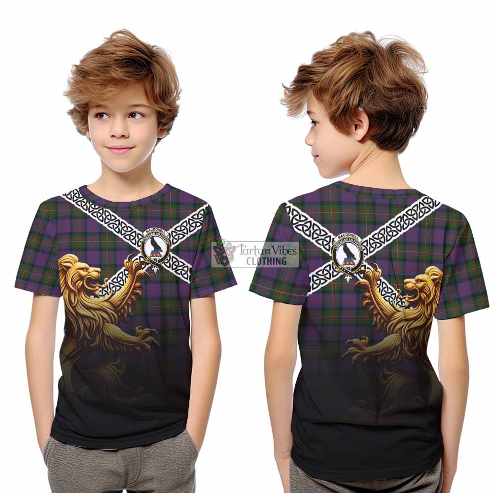 MacDonell (McDonell) Crest Tartan Kid T-Shirt with Golden Lion Emblem Celtic Style - Tartan Vibes Clothing