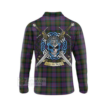 MacDonell (McDonell) Tartan Long Sleeve Polo Shirt with Family Crest Celtic Skull Style - Tartan Vibes Clothing