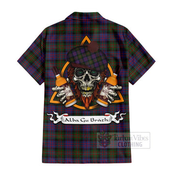 MacDonell (McDonell) Tartan Hawaiian Shirt with Family Crest and Bearded Skull Holding Bottles of Whiskey - Tartan Vibes Clothing