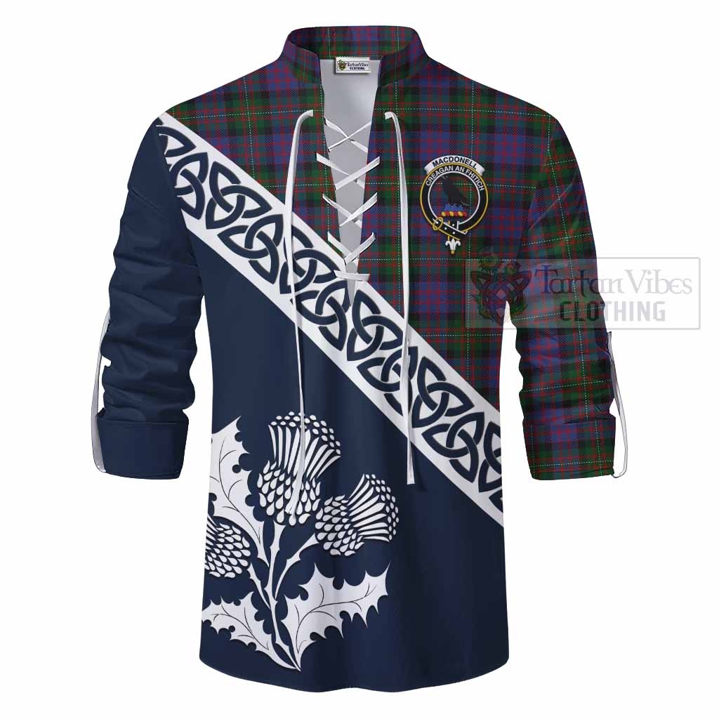 MacDonell (McDonell) Tartan Ghillie Kilt Shirt Featuring Thistle and Scotland Map - Tartan Vibes Clothing
